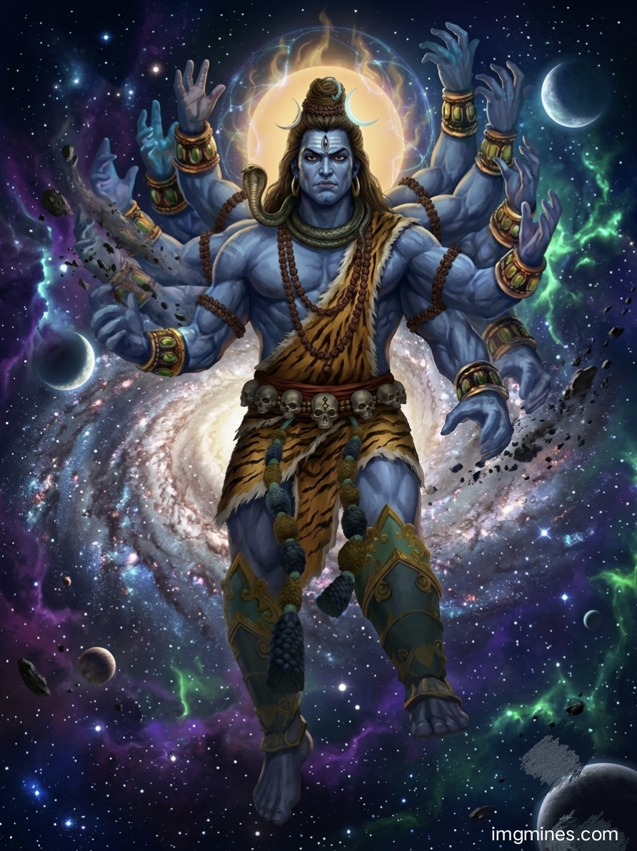Good morning shiva image of Lord Shiva displaying his powerful cosmic Rudra form in space universe