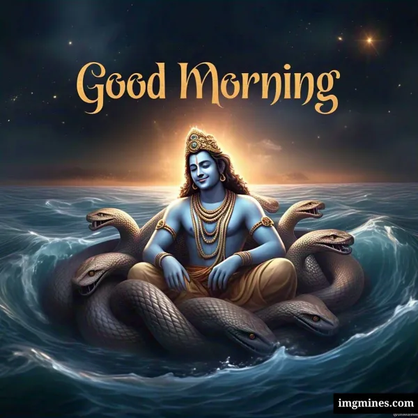 Lord Vishnu resting on Sheshnag in Akash Ganga galaxy good morning god image