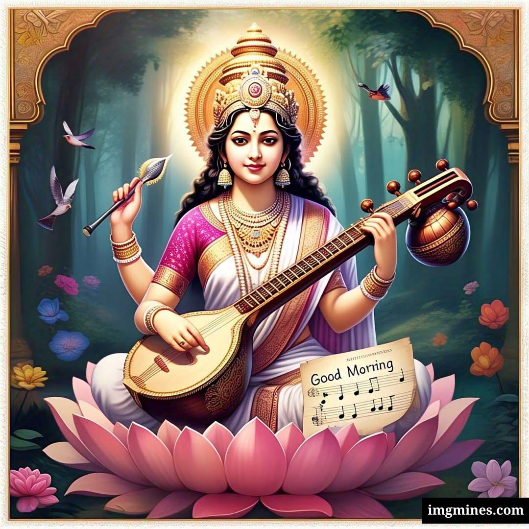 Goddess Maa Saraswati devi of knowledge bestowing blessings good morning