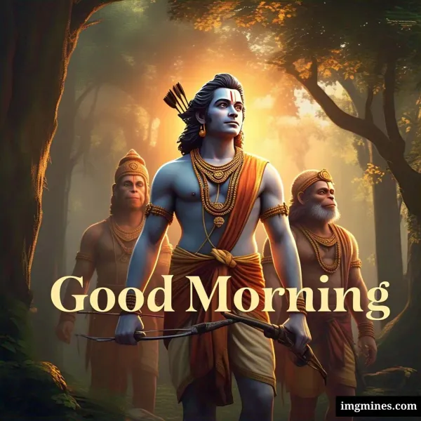 Lord Rama with Hanuman and Sugriva in the forest good morning god image