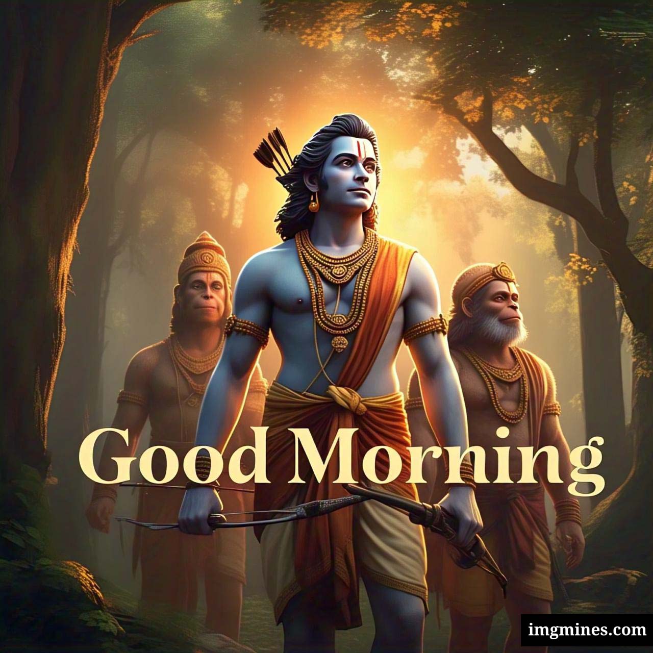 Lord Rama with Hanuman and Sugriva in the forest good morning god image