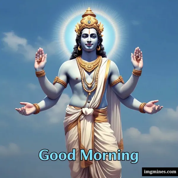 Lord Vishnu giving blessings from the sky good morning god image