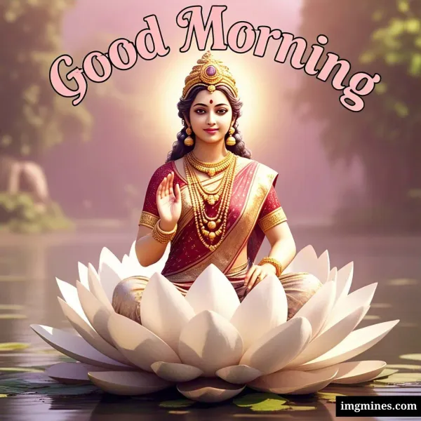 Good Morning Mata Lakshmi sitting on lotus flower HD wallpaper
