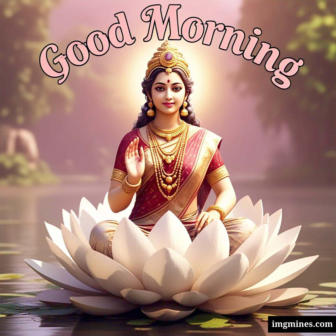 Good Morning Mata Lakshmi sitting on lotus flower HD wallpaper