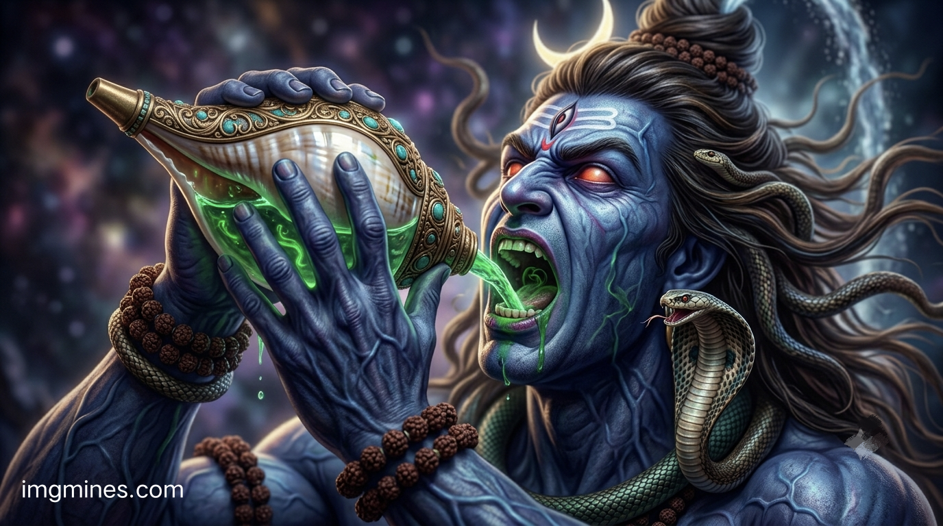 Good morning shiva image of Lord Shiva drinking Halahal poison in angry form to save the world