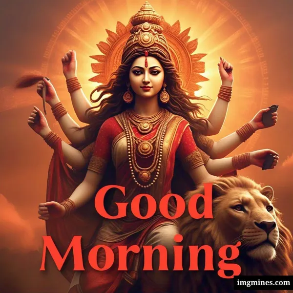 Maa Durga seated on lion bestowing divine blessings good morning god image