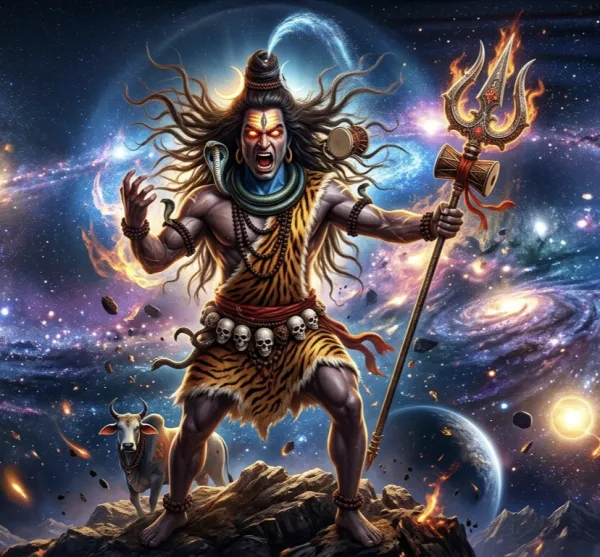 Good morning shiva image of Lord Shiva with stunning Milky Way galaxy cosmic background