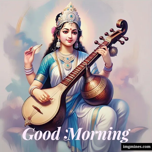 Goddess Saraswati playing Veena divine blessings good morning god image