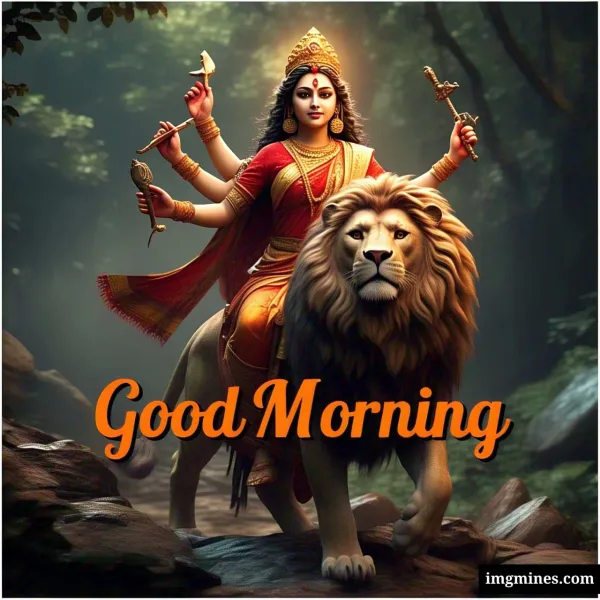 Maa Durga seated on a lion bestowing blessings good morning god image