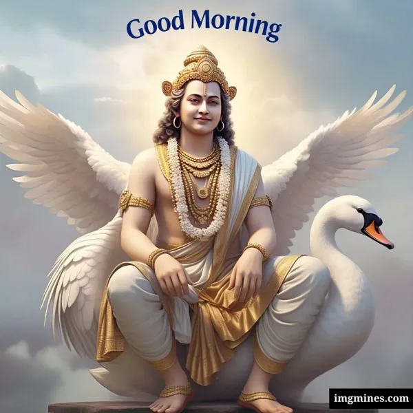 Good Morning Lord Brahma sitting on swan HD wallpaper
