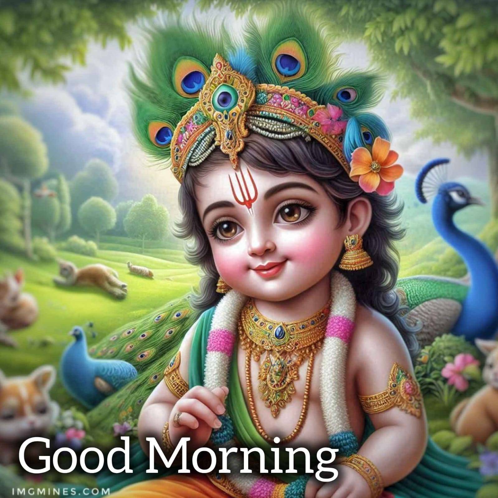 cute krishna smiling and good morning wish