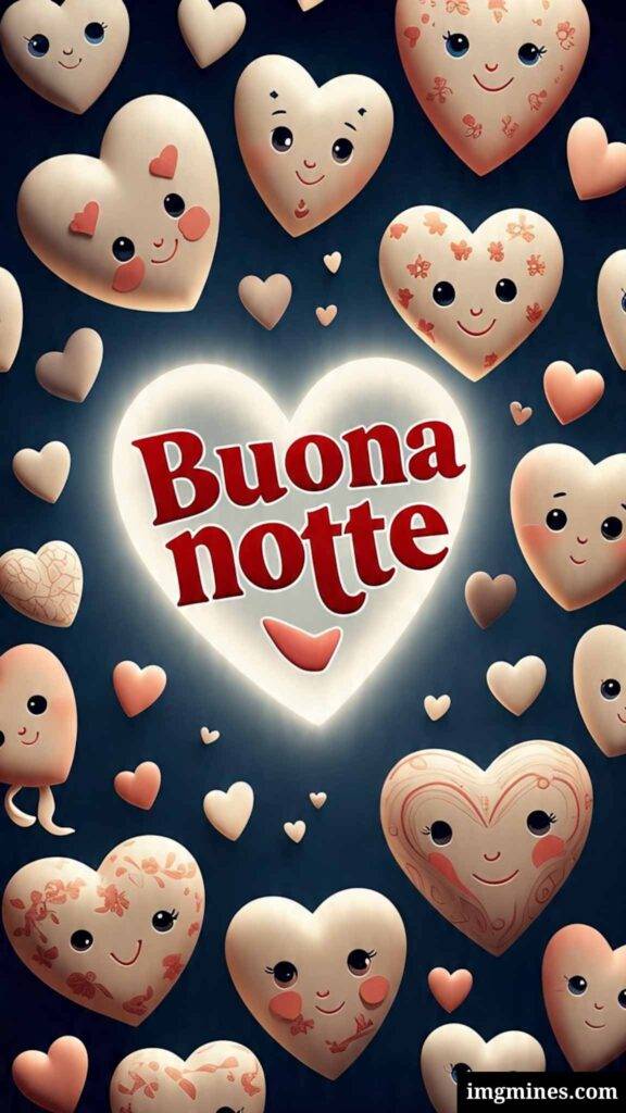 immagini di cuori luminosi con testo di buonanotte